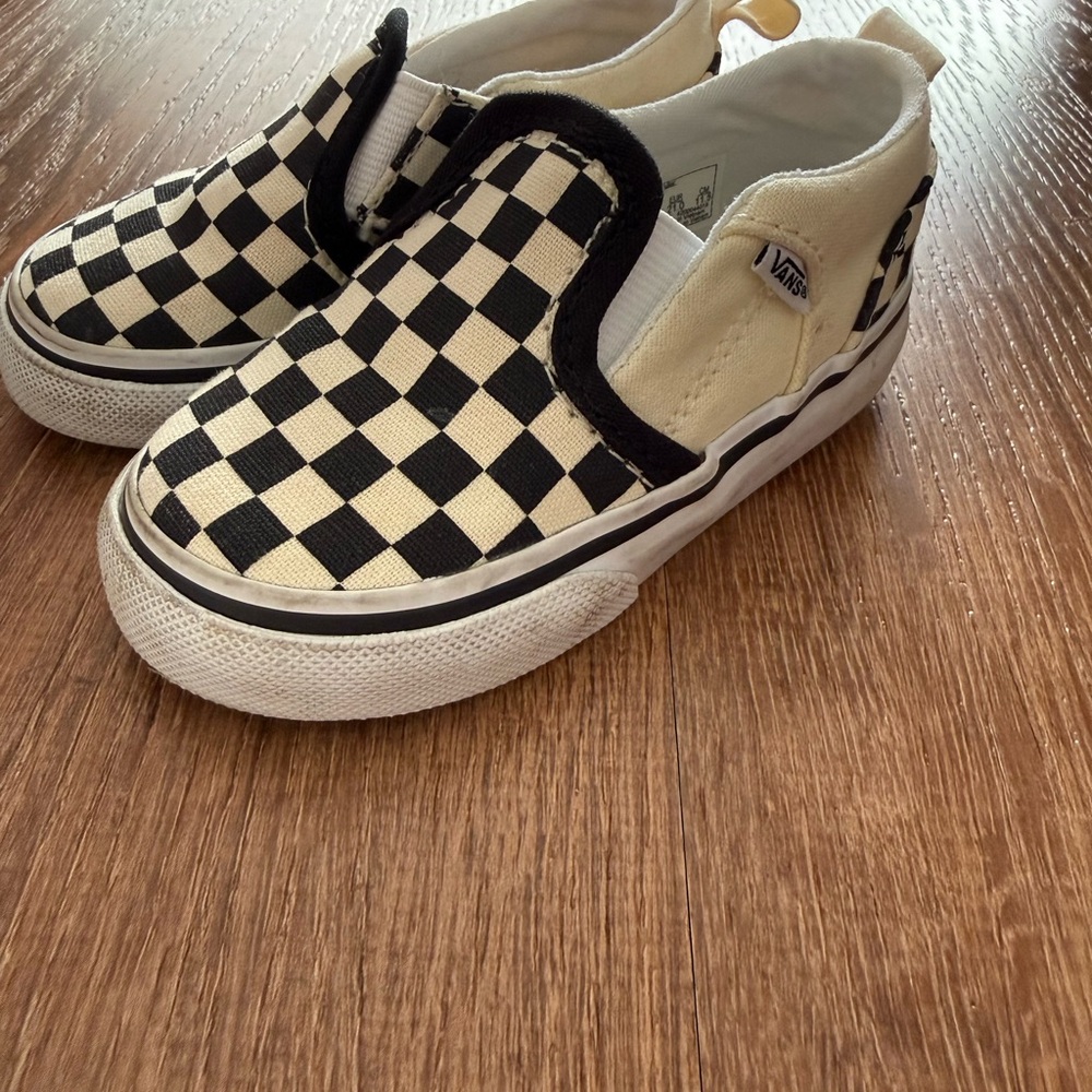 Vans Kids Black and Cream Checkered Slip-On Sneakers